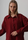 Boncuk Nakış Detaylı Uzun Gömlek  Bordo