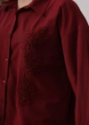 Boncuk Nakış Detaylı Uzun Gömlek  Bordo