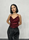 Bordo Askılı Degaje Bluz