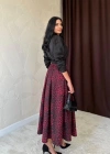 Bordo Leopar Büzgülü Uzun Etek