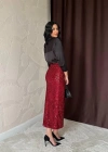 Bordo Pulpayetli Parlak Etek