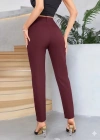 Bordo Renk Yüksek Bel askülen Kesim Kumaş Pantolon