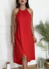 Boyun Askılı Eteği Kruvaze Kesim Viskon Kumaş Elbise