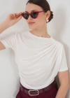 Büzgü Detaylı Kısa Kol Sandy Bluz 945  Beyaz