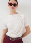 Büzgü Detaylı Kısa Kol Sandy Bluz 945  Beyaz