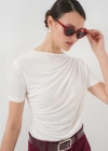 Büzgü Detaylı Kısa Kol Sandy Bluz 945  Beyaz