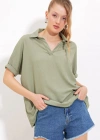 Çağla Oversize Polo Yaka Örme Bluz 0486