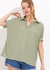 Çağla Oversize Polo Yaka Örme Bluz 0486