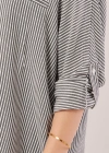 Cep Detay Çizgili Oversize Gri Gömlek