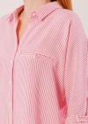 Cep Detay Çizgili Oversize Pembe Gömlek