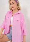 Cep Detaylı Kısa Kol Gömlek 20317  Pembe