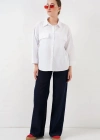 Cep Detaylı Oversize Gömlek 20313  Beyaz