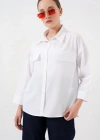Cep Detaylı Oversize Gömlek 20313  Beyaz