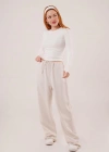 Cepli Bağlama Detaylı Keten Ekru Pantolon