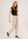 Cepli Belden Bağlamalı Paça Detaylı Krem Pantolon