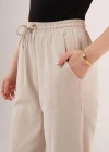 Cepli Belden Bağlamalı Paça Detaylı Krem Pantolon
