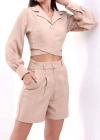 Cepli Şort Ve Crop Takım  Bej