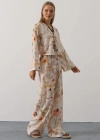 Çiçek Desen Önü Bağlamalı Pantolon Takım  Taş