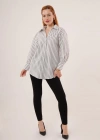 Çift Çizgi Geçişli Düğmeli Gri Gömlek