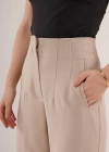 Çift Pens Detaylı Krem Pantolon