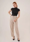 Çift Pens Detaylı Krem Pantolon