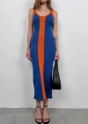 Çift Renk Yırtmaç Detay Elbise