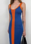 Çift Renk Yırtmaç Detay Elbise