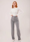 Cırt Kapama Detaylı Gri Pantolon