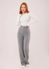 Cırt Kapama Detaylı Gri Pantolon