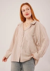 Çizgi Detaylı Cepli Camel Gömlek