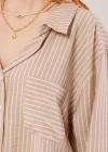 Çizgi Detaylı Cepli Camel Gömlek