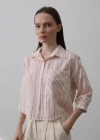 Çizgili Kısa Gömlek  Bej Pembe