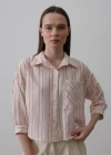 Çizgili Kısa Gömlek  Bej Pembe