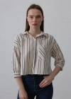 Çizgili Kısa Gömlek  Bejacivert
