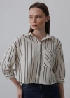 Çizgili Kısa Gömlek  Bejacivert