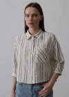 Çizgili Kısa Gömlek  BejYeşil