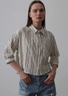 Çizgili Kısa Gömlek  BejYeşil