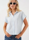 Çizgili Kısa Kol Gömlek 20324  Açık Mavi