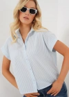 Çizgili Kısa Kol Gömlek 20324  Açık Mavi