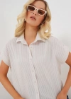 Çizgili Kısa Kol Gömlek 20324  Krem