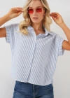 Çizgili Kısa Kol Gömlek 20324  Mavi