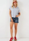 Çizgili Kısa Kol Gömlek 20324  Mavi