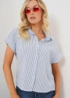Çizgili Kısa Kol Gömlek 20324  Mavi