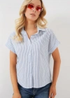 Çizgili Kısa Kol Gömlek 20324  Mavi