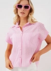 Çizgili Kısa Kol Gömlek 20324  Pembe