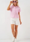 Çizgili Kısa Kol Gömlek 20324  Pembe