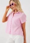 Çizgili Kısa Kol Gömlek 20324  Pembe