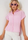 Çizgili Kısa Kol Gömlek 20324  Pembe