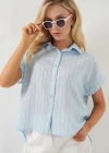 Çizgili Kısa Kol Gömlek 20327  Mavi