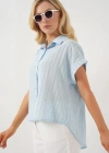 Çizgili Kısa Kol Gömlek 20327  Mavi